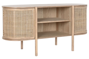 Comoda TV natur , din lemn de cauciuc si rattan „Rustic Elegance”