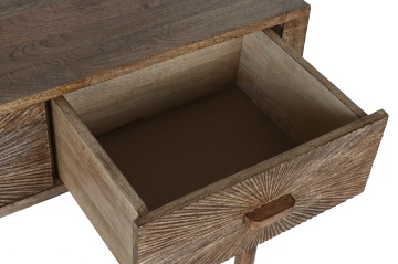 Consolă hol din lemn de mango, natur, cu 2 sertare cu fronturi cu raze în relief și picioare rotunde, 76 x 94,5 x 34,5 cm, „Malestroit” - Img 3