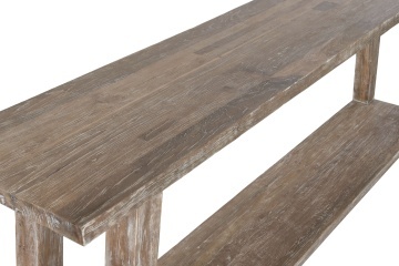 Consolă hol în stil etnic, din lemn de tec reciclat, natur, cu raft jos și picioare înclinate, finisaj patinat, 90 x 240 x 46 cm, „Granville” - Img 5