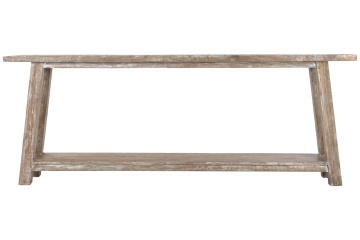 Consolă hol în stil etnic, din lemn de tec reciclat, natur, cu raft jos și picioare înclinate, finisaj patinat, 90 x 240 x 46 cm, „Granville” - Img 10