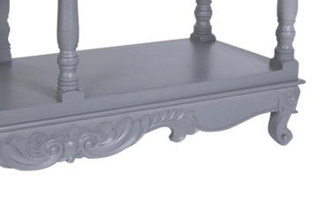 Consolă hol în stil French Country, din lemn de paulownia, gri, cu 2 sertare, 2 rafturi și bază sculptată, 89 x 117 x 39 cm, „Auria” - Img 5