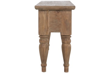 Consolă hol rustică din lemn reciclat, maro, cu 4 sertare, mânere cu inel și picioare balustru cu fațete, 78 x 200 x 45 cm, „Avranches” - Img 4