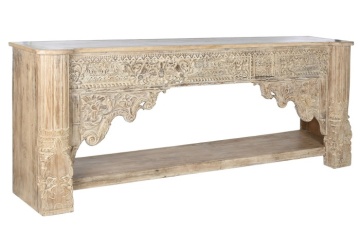 Consolă hol sculptată din lemn, natur, cu raft, friză florală, arcade polilobate și stâlpi sculptați, 91 x 233 x 47 cm, „Imperial” - Img 2