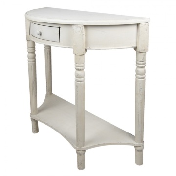 Consolă hol shabby chic din lemn, alb, cu un sertar, raft jos și picioare strunjite cu caneluri, 84 x 100 x 40 cm, „Juliette” - Img 2