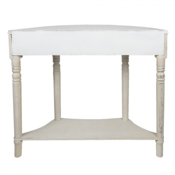 Consolă hol shabby chic din lemn, alb, cu un sertar, raft jos și picioare strunjite cu caneluri, 84 x 100 x 40 cm, „Juliette” - Img 4