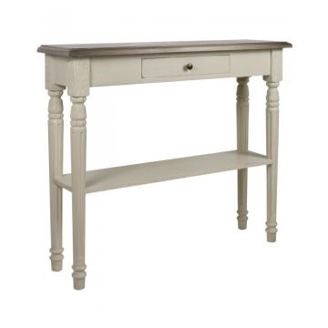 Consolă hol shabby chic din lemn de pin, alb, cu blat natur, sertar, raft și picioare strunjite canelate, 85 x 100 x 30 cm, „Harlem” - Img 2