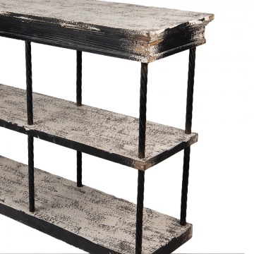 Consolă hol vintage din lemn și metal, alb, cu 2 rafturi, ramă neagră și tije metalice răsucite, 90 x 120 x 40 cm, „Margaux” - Img 3
