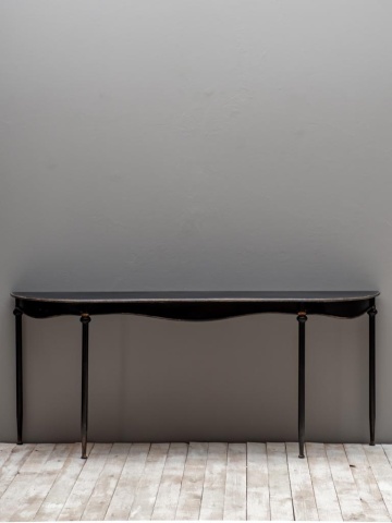Consolă hol vintage din metal, negru, cu șorț ondulat și picioare subțiri, 81,5 x 196 x 40,5 cm, „Orleans” - Img 2