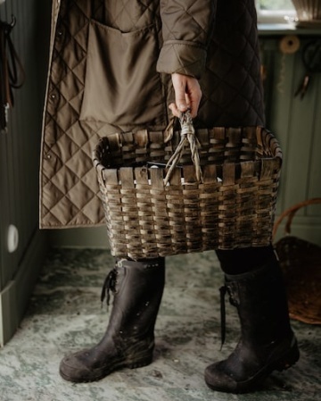 Coș de picnic din lemn gri, împletit manual, cu mânere, 27 × 37.5 × 27 cm, „Kerstin" - Img 5