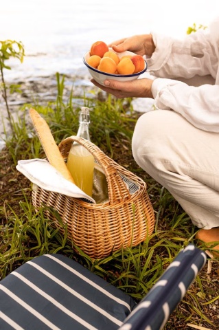 Coș de picnic din răchită naturală, termoizolant, căptușit, 38 x 25 x 27 cm, „Molly Blue" - Img 2