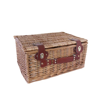 Coș de picnic mare din răchită împletită cu căptușeală în dungi verzi, pentru 4 persoane, „Vendela Large Green" - Img 5