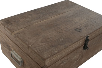 Cufăr decorativ din lemn masiv cu feronerie din metal negru, 46×31×31 cm, „Chest" - Img 5