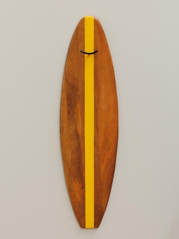 Cuier de perete din lemn de mango și fier, natur și galben, în formă de placă de surf, cu cârlig dublu, 147 x 40 x 8 cm, „Yellow Surf” - Img 2