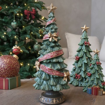 Decorațiune brad de Crăciun, verde, din acril, pictată manual, cu panglici și fundițe, 15x40 cm, „Noël" - Img 3