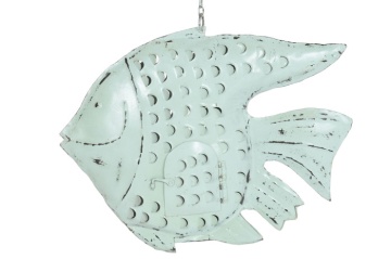 Decorațiune de perete tip pește, stil marin, culoare albastru deschis, din metal, „Ocean Fish”