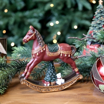 Decorațiune vintage de Crăciun din rășină, pictată manual, „Noël Rocking Horse”, H14 cm - Img 2