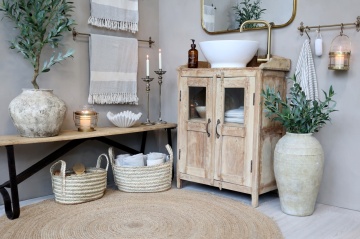 Dulap din lemn reciclat, cu usi din sticla, aspect vintage, Grimaud - Img 3