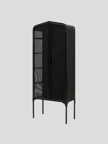 Dulap înalt cu rafturi industrial din metal, negru, cu 2 uși din tablă perforată, 10 rafturi și picioare înalte, 186 x 75,5 x 41,5 cm, „Melbourne” - Img 2