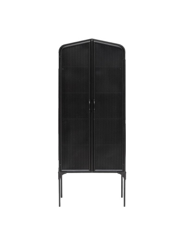 Dulap înalt cu rafturi industrial din metal, negru, cu 2 uși din tablă perforată, 10 rafturi și picioare înalte, 186 x 75,5 x 41,5 cm, „Melbourne”
