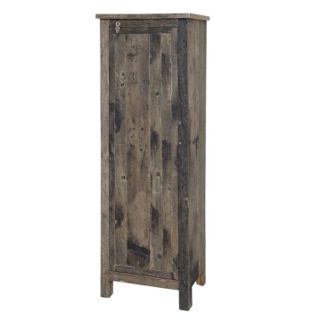 Dulap înalt rustic din lemn reciclat, natur, cu 1 ușă, 3 rafturi și zăvor din lemn, 160 x 53 x 40 cm, „Grimaud”