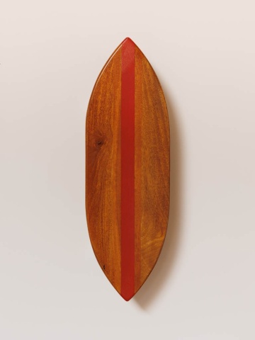 Dulăpior de perete din lemn de mango, natur cu dungă roșie, cu 1 ușă în formă de placă de surf și 3 rafturi, 78 x 25 x 15 cm, „Surf” - Img 4