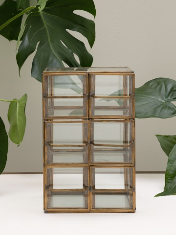 Dulăpior din sticlă și metal, auriu, organizator cu 6 compartimente glisante cu rame aurii și bare de prindere, 28 x 18,5 x 14 cm, „Tiny” - Img 3