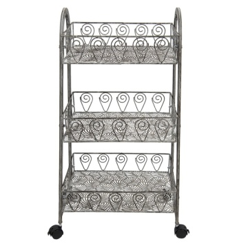 Etajera de exterior, din metal, cu roti, aspect vintage, Roulante