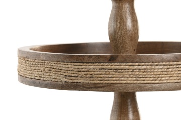 Etajeră de masă din lemn de mango, maro, cu 3 tăvi rotunde și frânghie pe margini, finisaj natural, 63 x Ø 38 cm, „Rovena” - Img 4