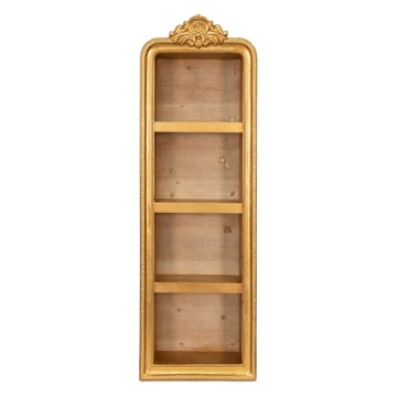 Etajeră de perete vintage din lemn, auriu, cu 4 rafturi și fronton ornamental, 126 x 42 x 19 cm, „Florentine”