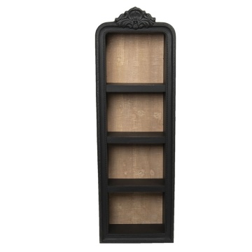 Etajeră de perete vintage din lemn, negru, cu 4 rafturi și fronton ornamental, 126 x 42 x 19 cm, „Florentine”