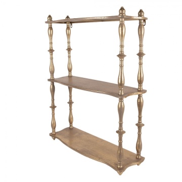 Etajeră de perete vintage din metal, auriu, cu 3 rafturi și coloane în formă de balustru, 76 x 60 x 22 cm, „Celestine” - Img 2