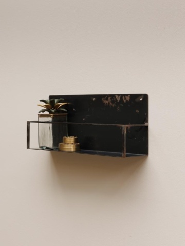 Etajeră de perete vintage din metal, negru, cu 1 raft și bordură din bandă metalică, 20 x 50 x 11 cm, „Ferrum” - Img 5