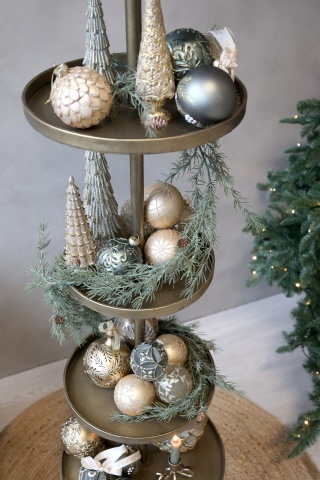 Etajeră decorativă din metal cu 5 tăvi, finisaj alamă antichizată, H160 cm - Img 4