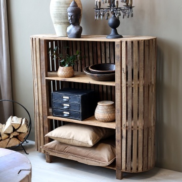 Etajeră din lemn reciclat, natur, cu 3 rafturi și laturi rotunjite din lamele, aspect rustic, 115 x 116 x 37 cm, „Grimaud” - Img 2