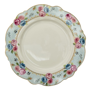 Farfurie alba, din ceramica, cu motive florale Ø28 cm