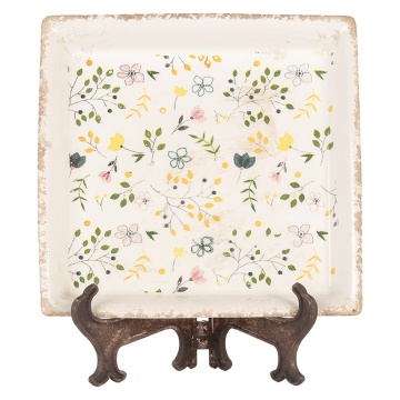 Farfurie charger, din ceramica, motive florale, 22x22x3 cm, Yellow - Img 1