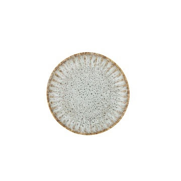 Farfurie din ceramică artizanală verde perlat cu striații fine și accente rustice, 17×2,5 cm, „Fleur"