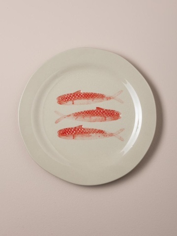 Farfurie din ceramică cu sardine roșii, Ø22 cm - Img 2