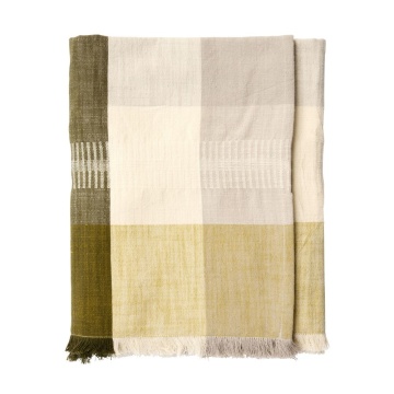 Față de masă din bumbac țesut manual cu model în carouri mari și franjuri, 120×220 cm, „Harvest Check Green"