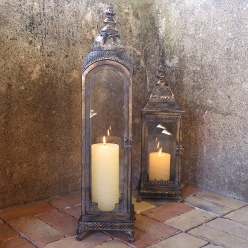 Felinar de exterior, din metal, cu patina aurie, H81cm - Img 2
