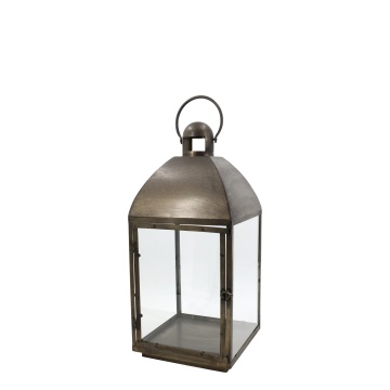 Felinar decorativ pentru lumânări vintage din alamă antichizată și sticlă, 60,5x28x28 cm, „Château"