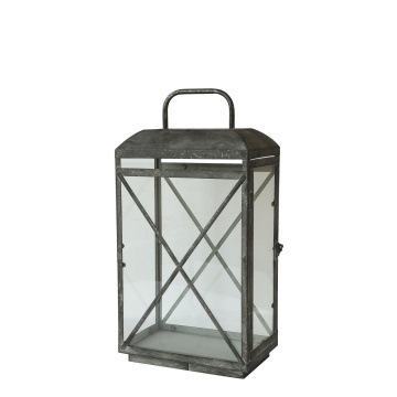 Felinar din metal și sticlă cu model în cruce, aspect vintage, H54 cm