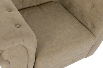 Fotoliu Chesterfield din piele ecologică maro, capitonat cu nasturi, cu structură din lemn și picioare negre, 110×81×76 cm, „Winston” - Img 4