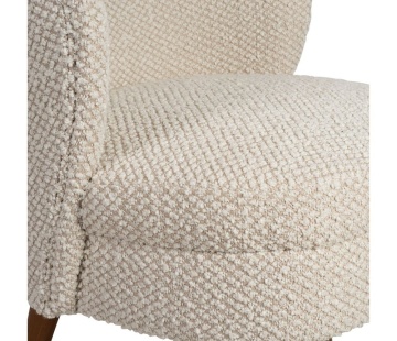 Fotoliu crem pentru living, în stil French Country, din stofă bouclé, cu picioare strunjite din lemn de cauciuc, 65×67×76 cm, „Claudine” - Img 5