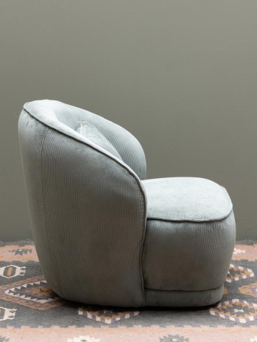 Fotoliu de relaxare verde kaki din catifea reiată, cu spătar învăluitor, pernă decorativă și bază rotunjită, 78×81×74 cm, „Nasrine” - Img 6