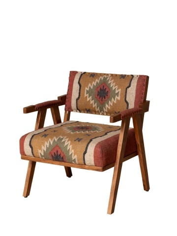 Fotoliu kilim din iută naturala si lana cu structura din lemn de mango, 76×65×65 cm, „Mandjaro"