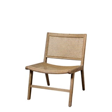 Fotoliu lounge din lemn de cauciuc cu șezut și spătar din rattan împletit, „Cannes”