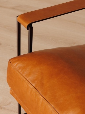 Fotoliu lounge din piele naturală cognac cu structură metalică, „Amsterdam” - Img 4