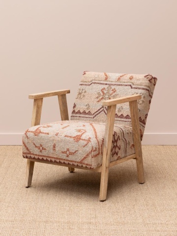 Fotoliu lounge kilim din lână și iută naturală cu structură din lemn de acacia, „Tierra” - Img 2