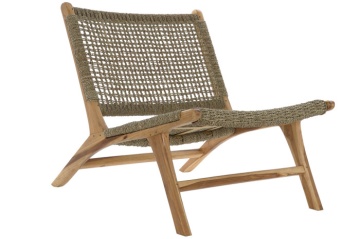 Fotoliu maro in lemn de tec si rattan